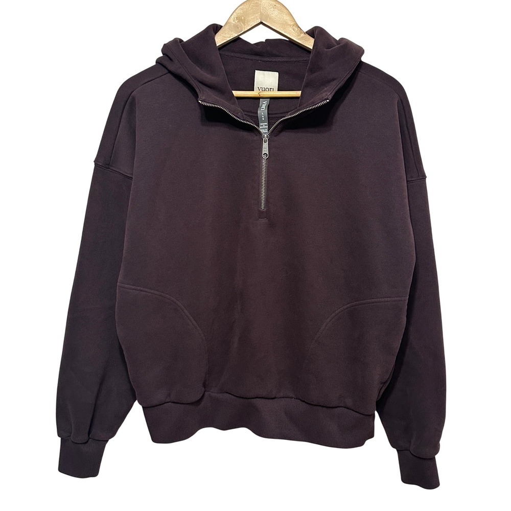Vuori Restore Half Zip Hoodie Women Large Plum Purple Pullover Organic Cotton